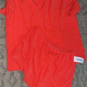 ASVIVID Red Ribbed Top Set